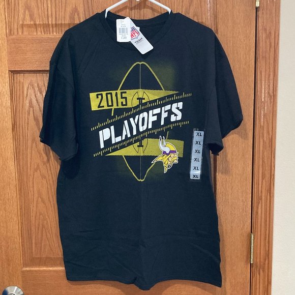 NFL MINNESOTA MN VIKINGS Men's XL 2015 Playoffs Short Sleeve T-Shirt Black NWT - Picture 1 of 4